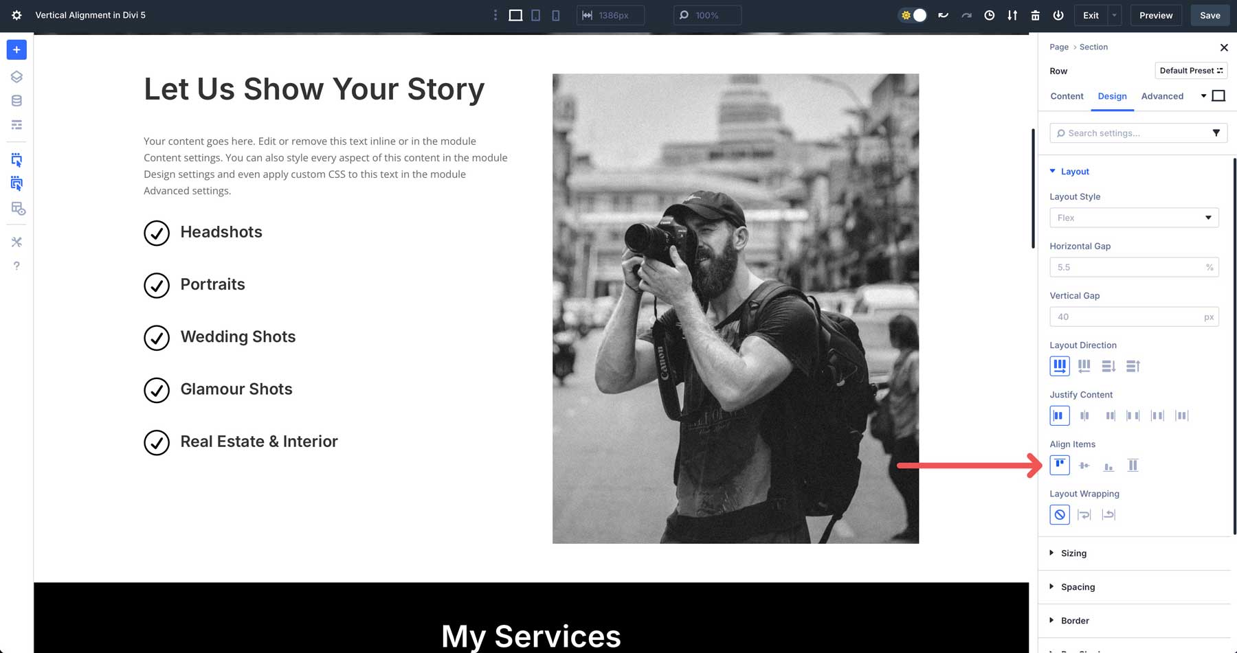 Alignement vertical dans Divi 5