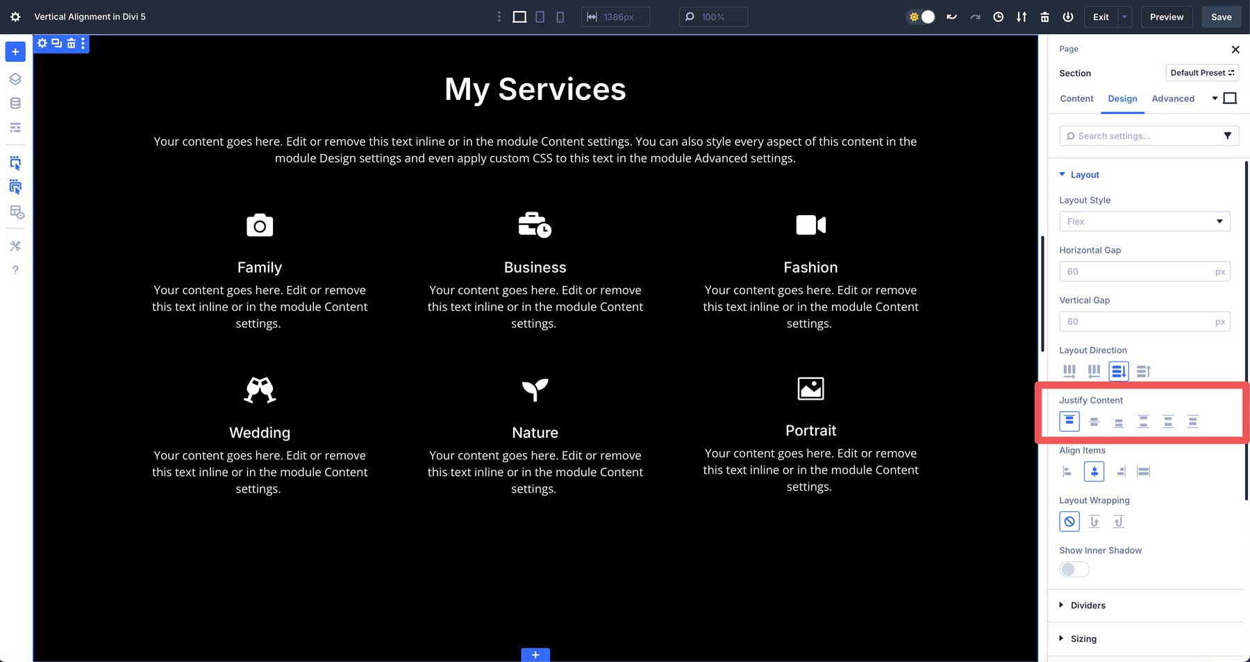 Alignement vertical dans Divi 5