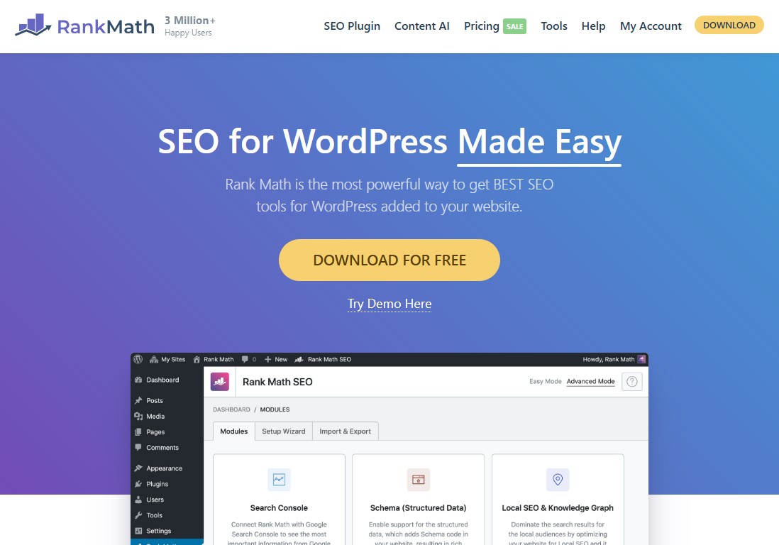 순위 수학 - 최고의 무료 WordPress SEO 도구