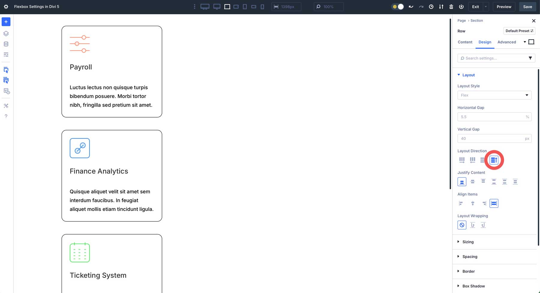 Divi 5中的Flexbox設置