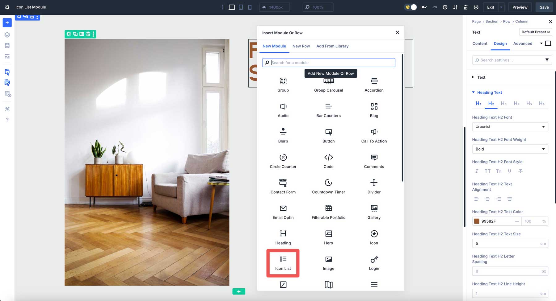 Moduł listy ikon w Divi 5