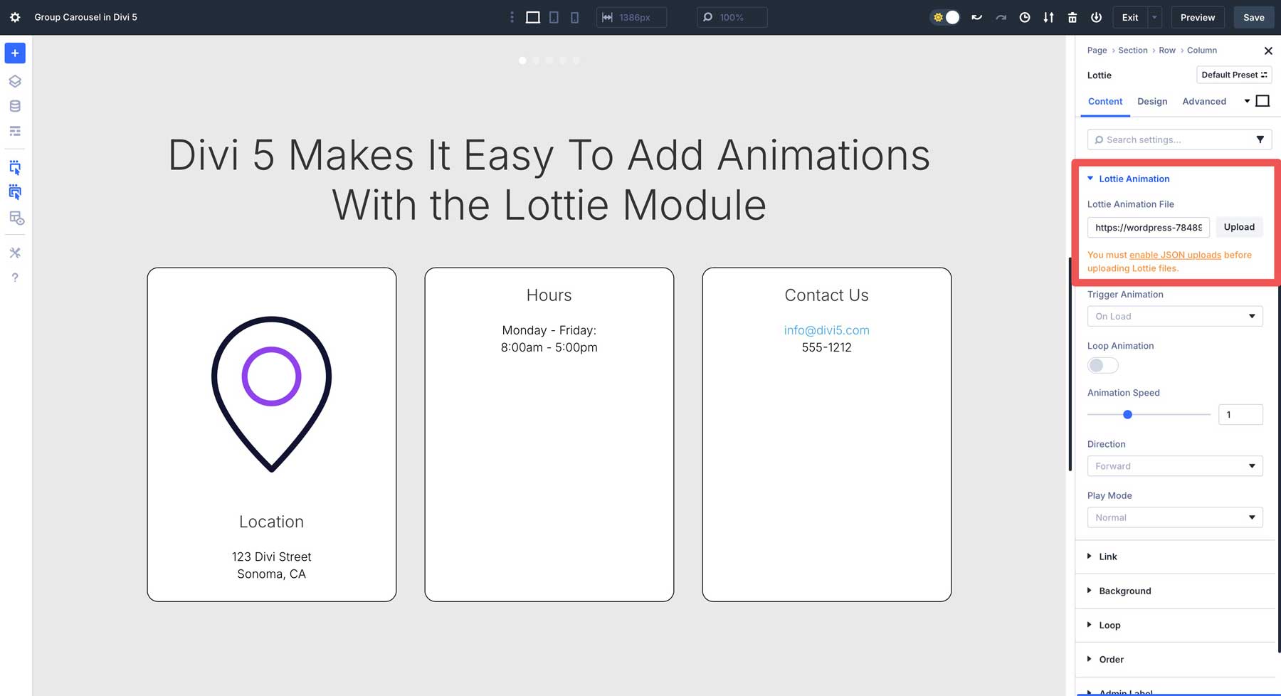 Divi 5のLottieモジュール