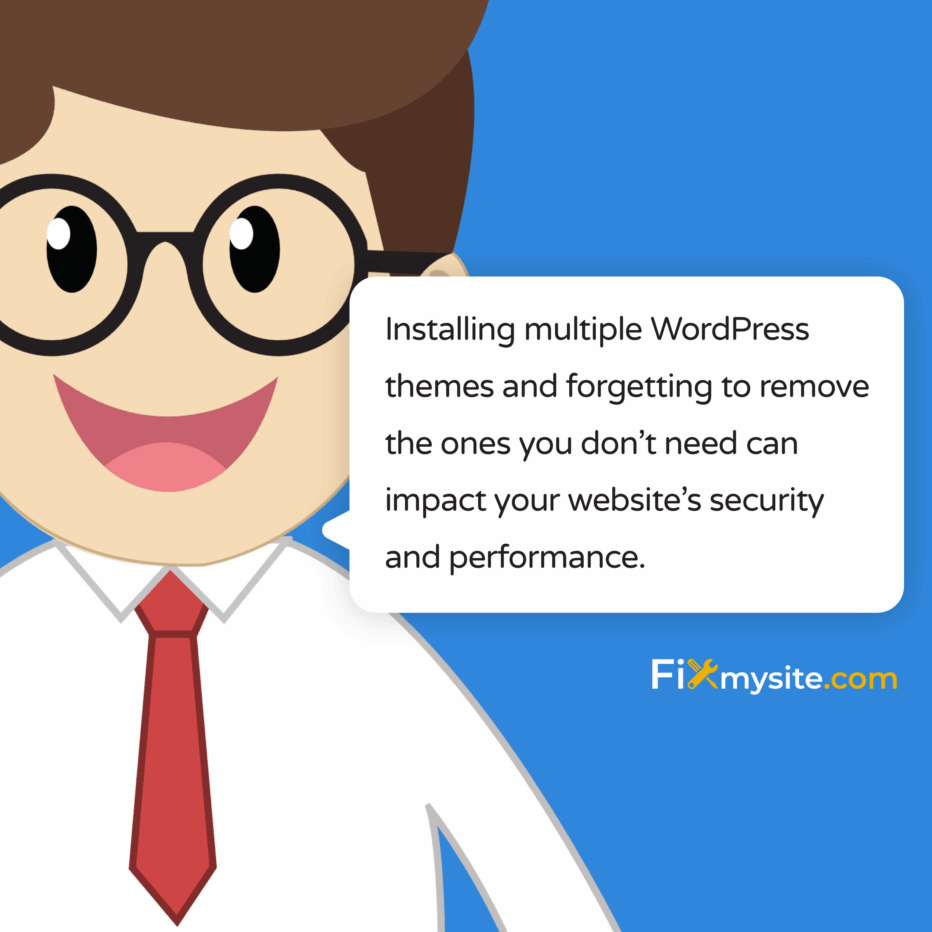 複数のWordPressテーマをインストールし、必要ないものを削除するのを忘れると、ウェブサイトのセキュリティとパフォーマンスに影響を与える可能性があります