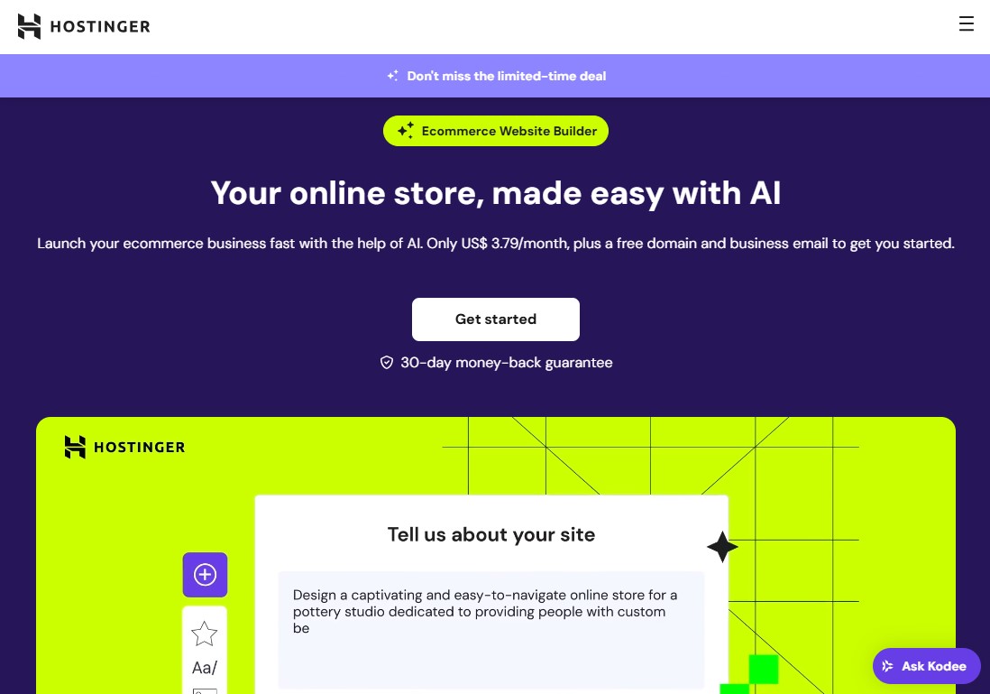 Hostinger Ecommerce Webサイトビルダー