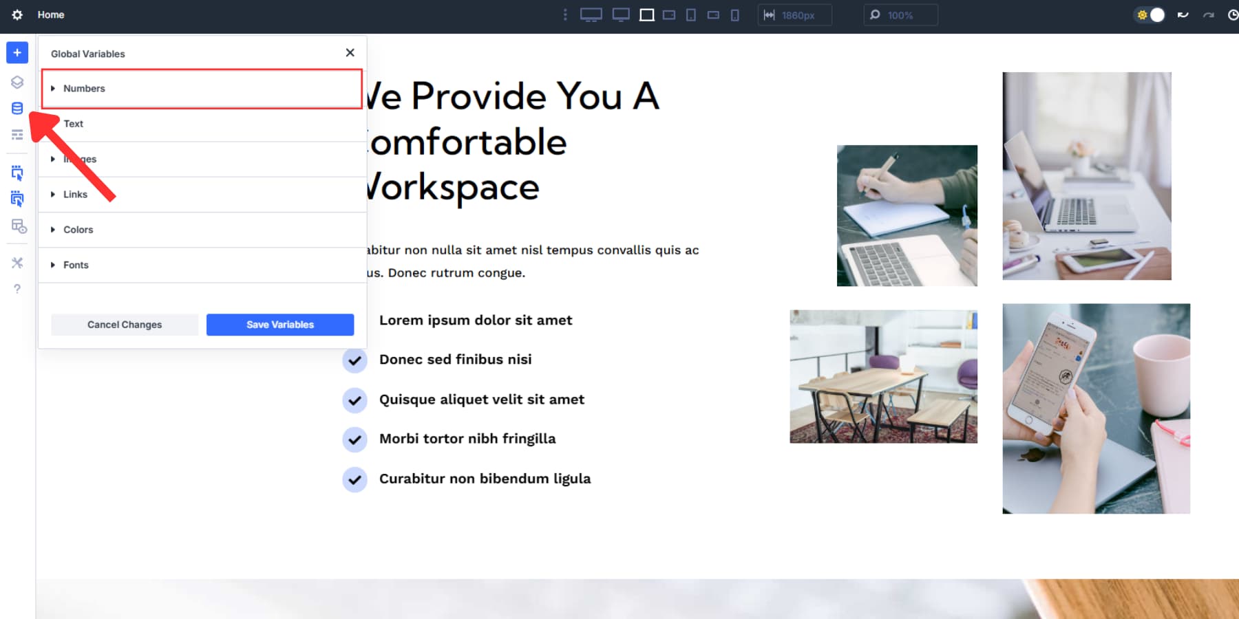 Ein Screenshot darüber, wo Sie Designvariable -Manager finden und welche Designvariable Sie auswählen sollen