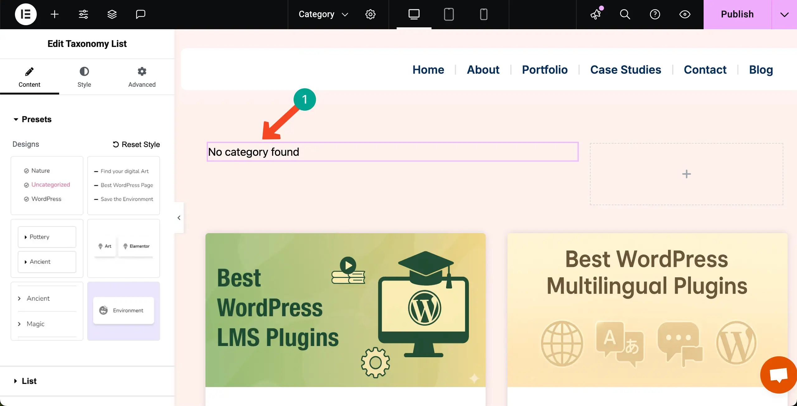 Elementor 25を使用してWordPressのカテゴリ別にブログ投稿を表示する方法 Taxonomy List widget is added