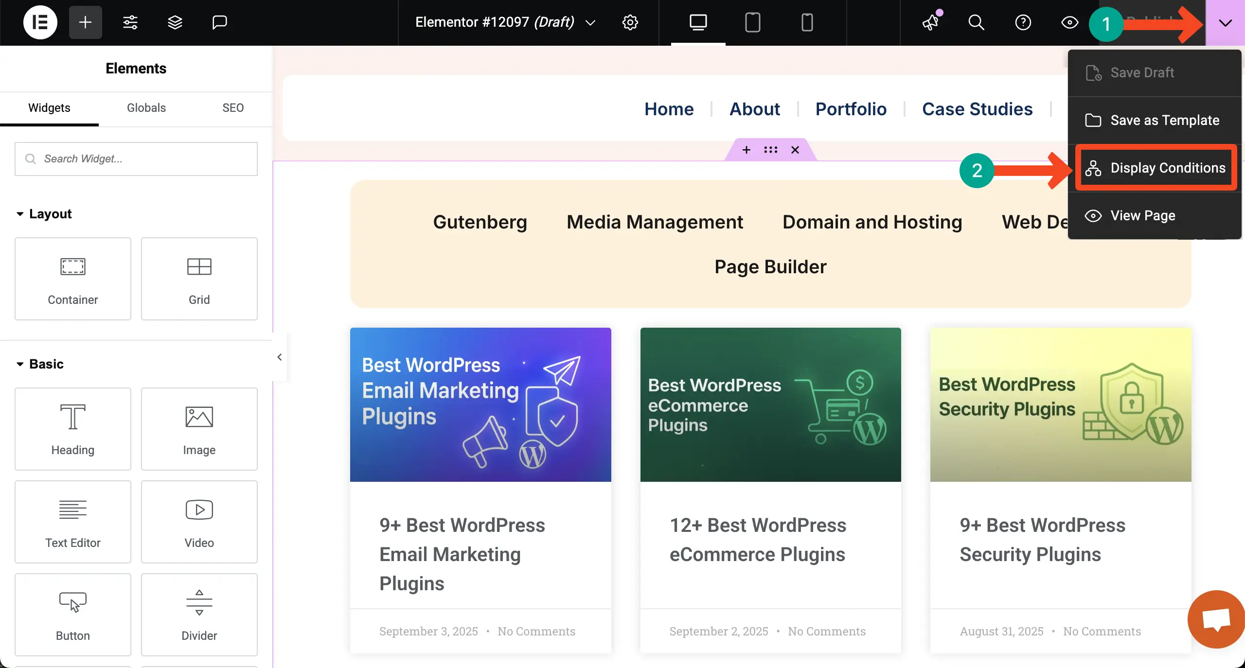 Elementor 15を使用してWordPressのカテゴリ別にブログ投稿を表示する方法 Set Conditions for the displaying blog posts by categories
