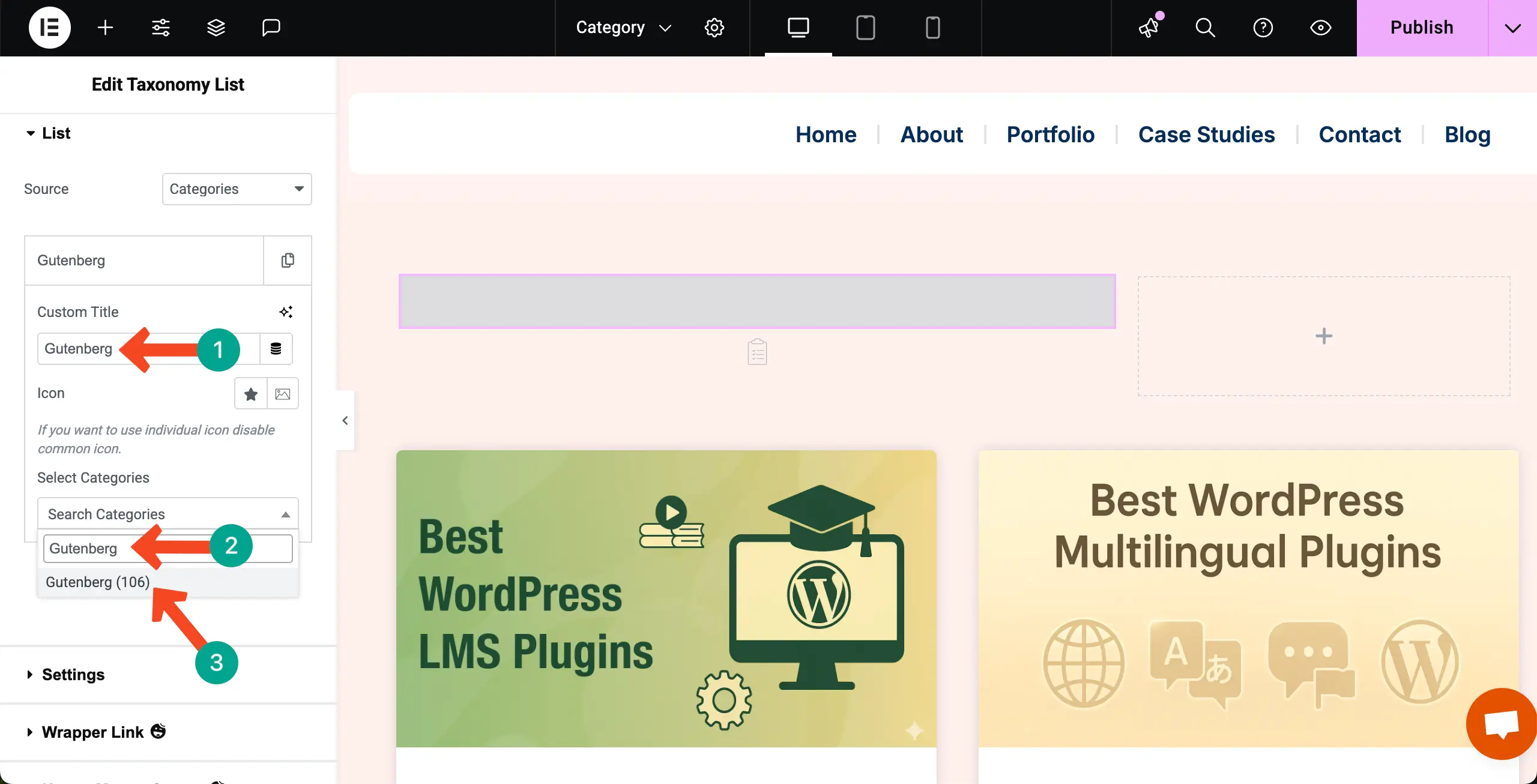 Elementor 27を使用してWordPressのカテゴリ別にブログ投稿を表示する方法 Select and add a category