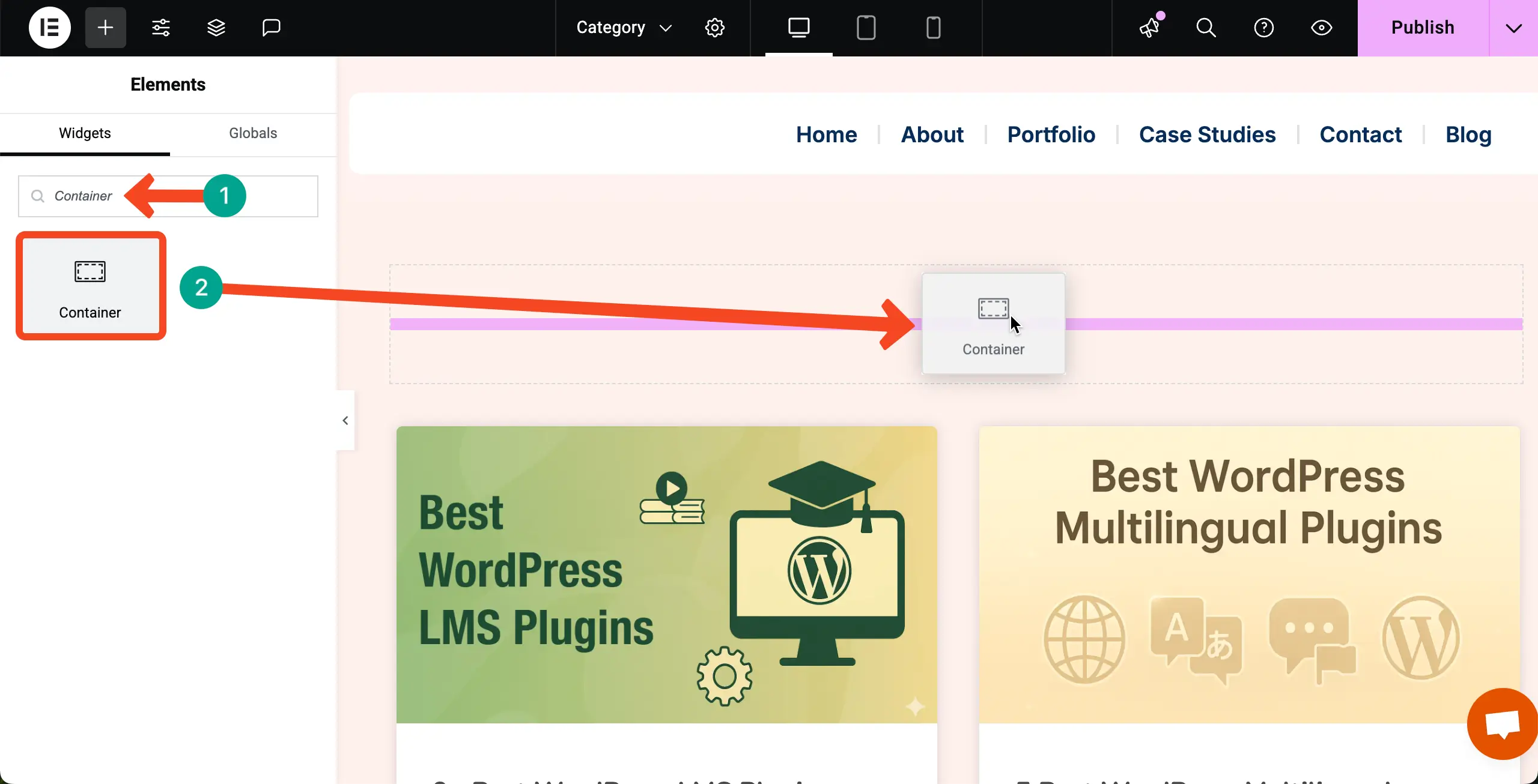 Elementor 23を使用してWordPressのカテゴリ別にブログ投稿を表示する方法 Add a container to place the Taxonomy List widget