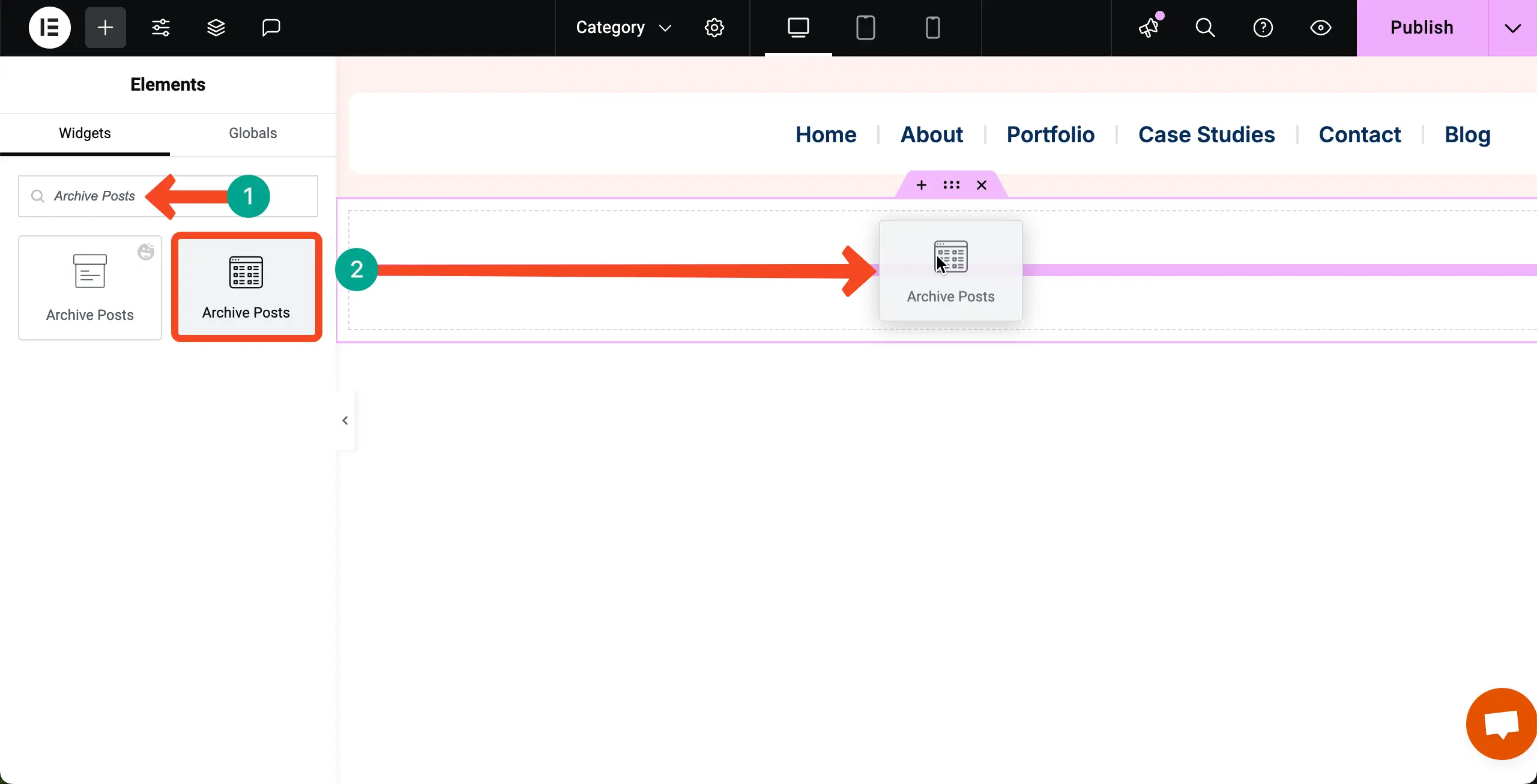 Elementor 20を使用してWordPressのカテゴリ別にブログ投稿を表示する方法 Drag and Drop the Post Archive Widget
