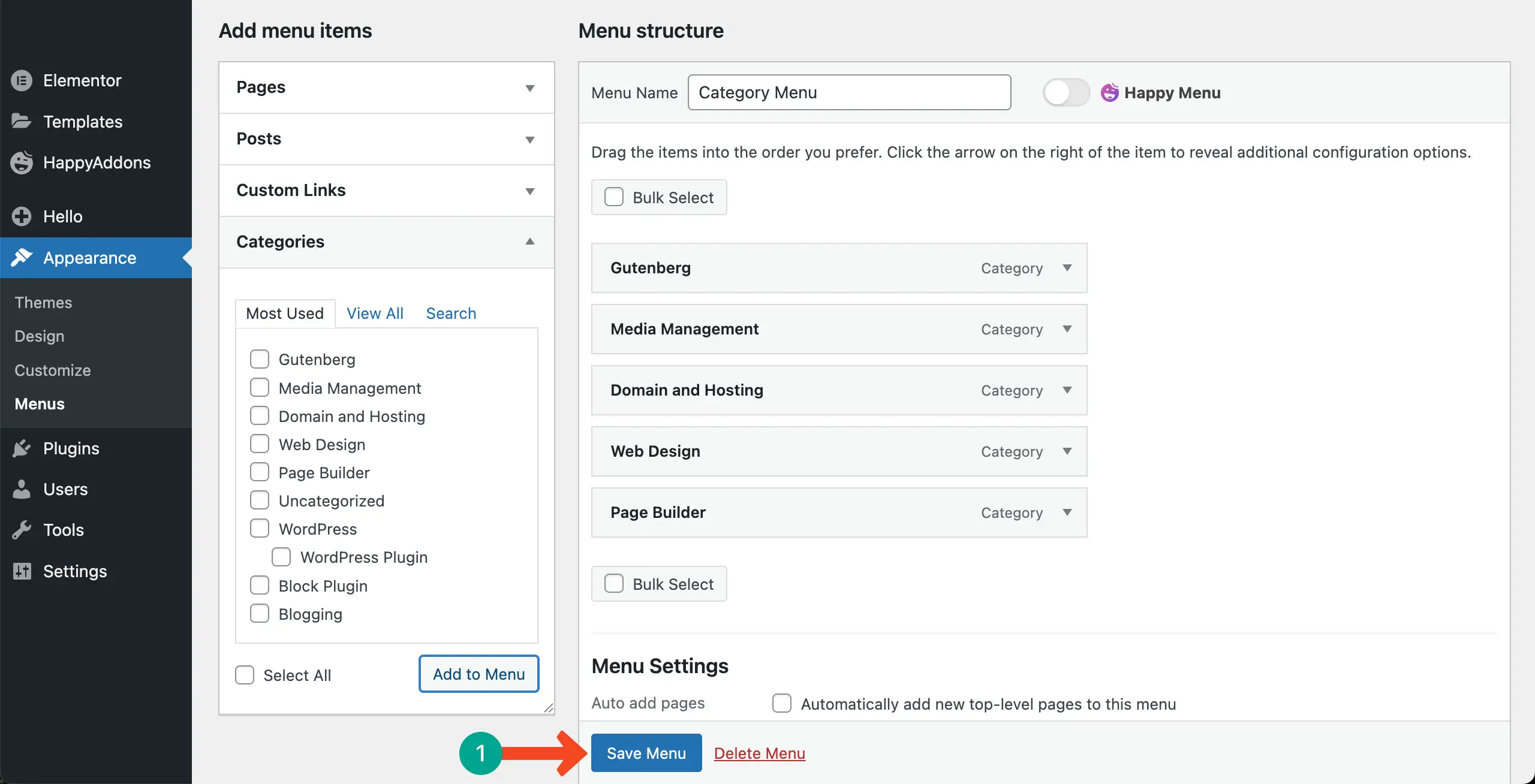 Elementor 10を使用してWordPressのカテゴリ別にブログ投稿を表示する方法 Save the category menu