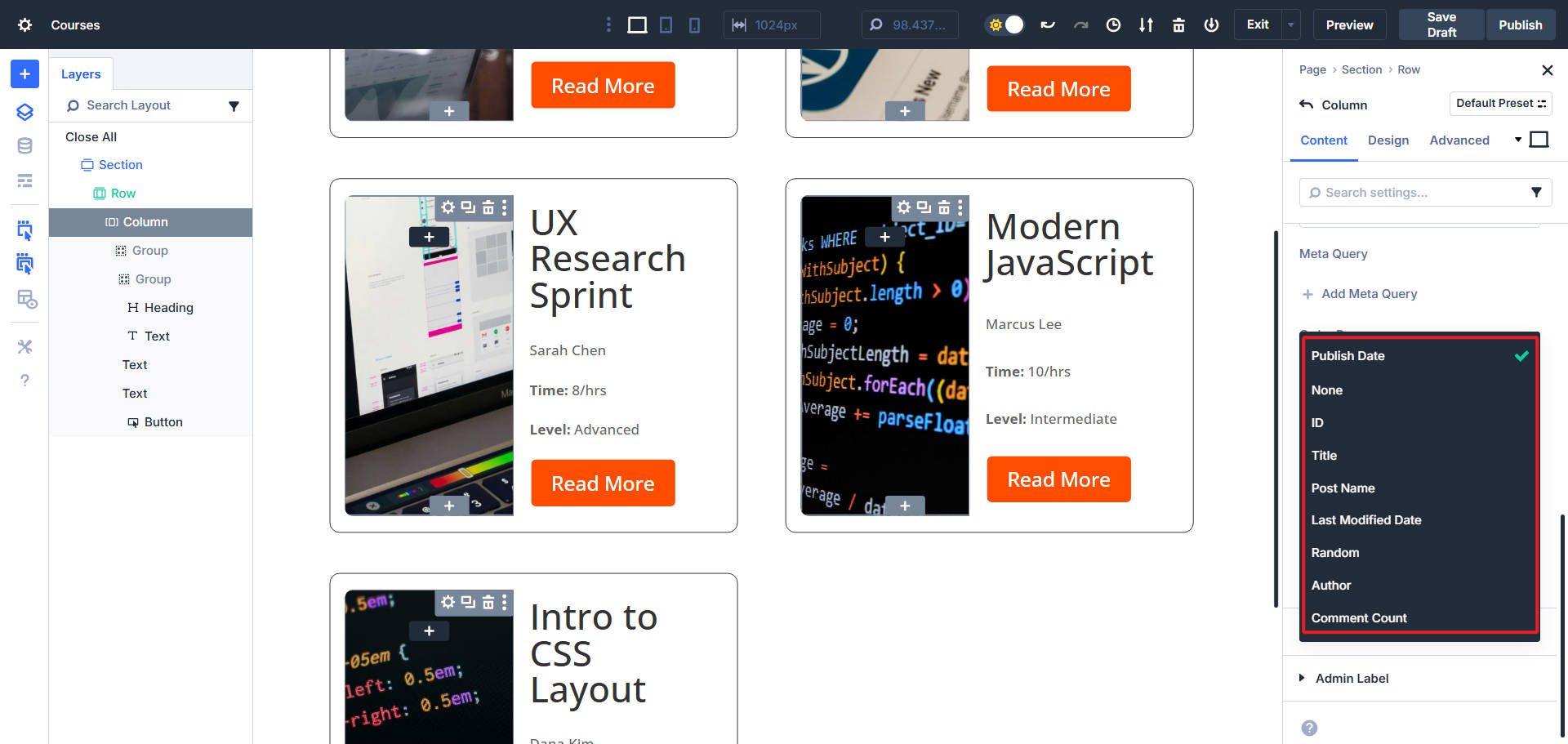 Заказ по вариантам в запросе Divi Loop Builder