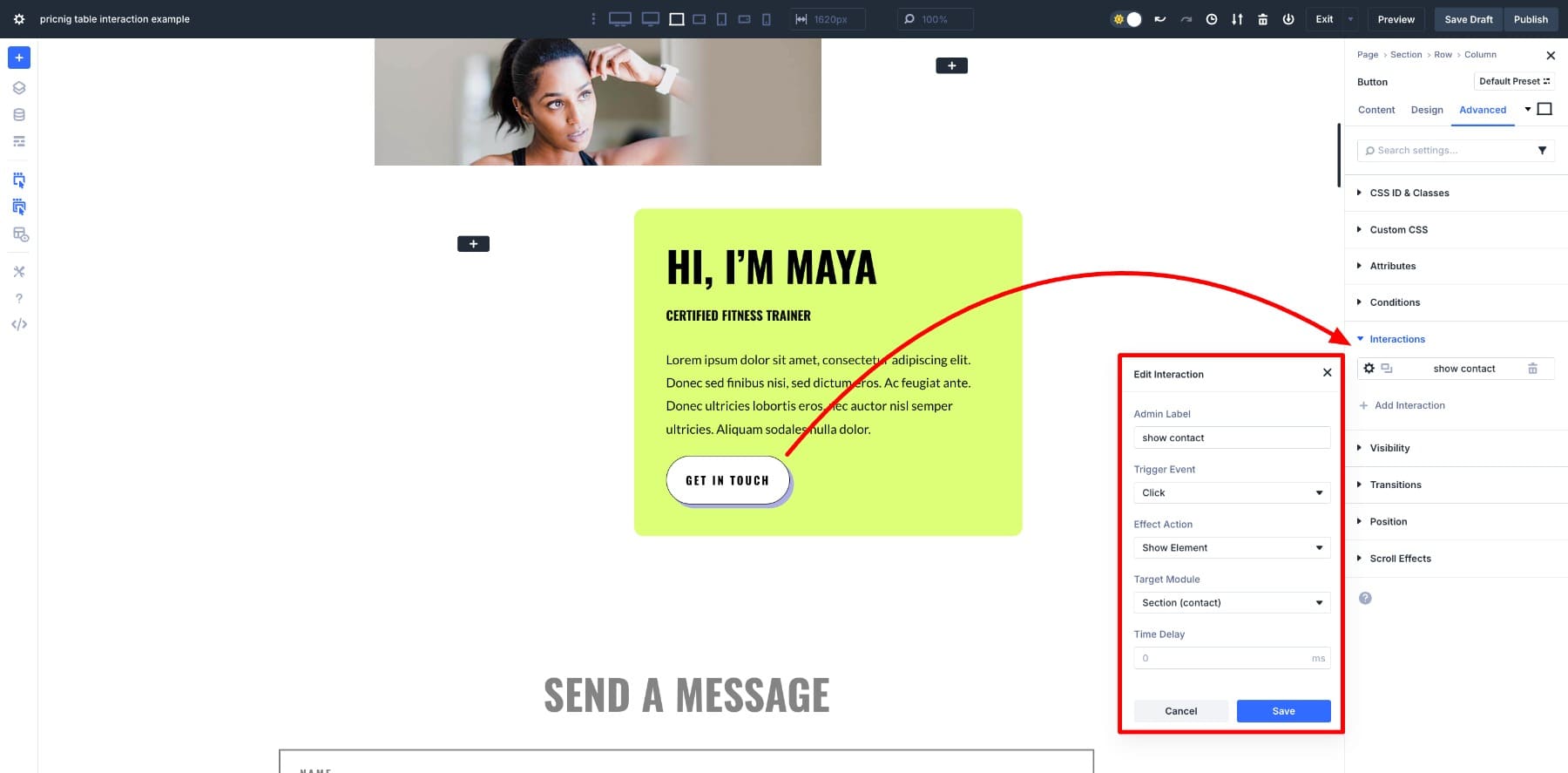 Mostrar seção de contato