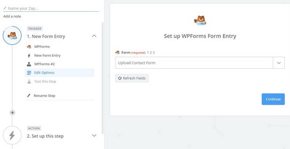 قم بإعداد إدخال wpforms في zapier لإرسال تحميلات النموذج إلى google drive