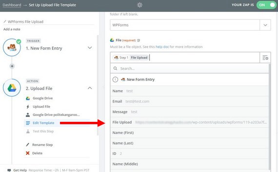 اختر الملف في zapier