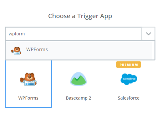 اختر wpforms كتطبيق المشغل