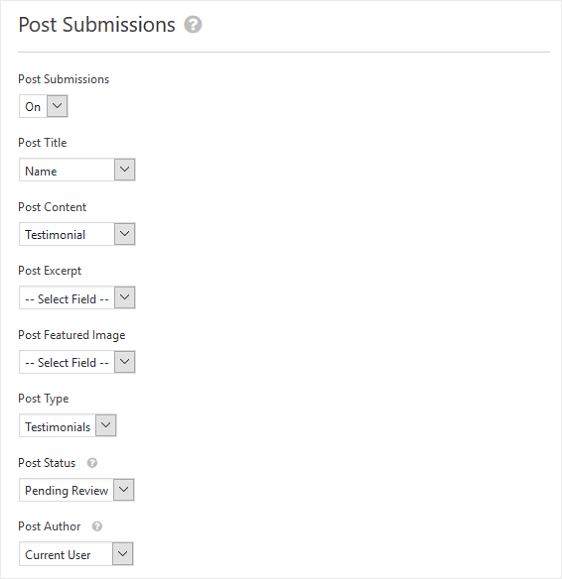 Configuración del menú desplegable de envíos de publicaciones
