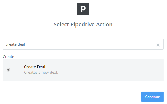 Pipedrive 액션 새 거래 생성