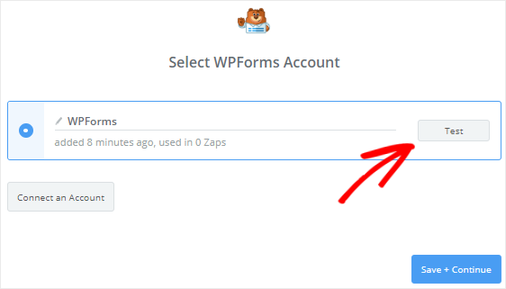 Testverbindung zwischen Zapier und WPForms