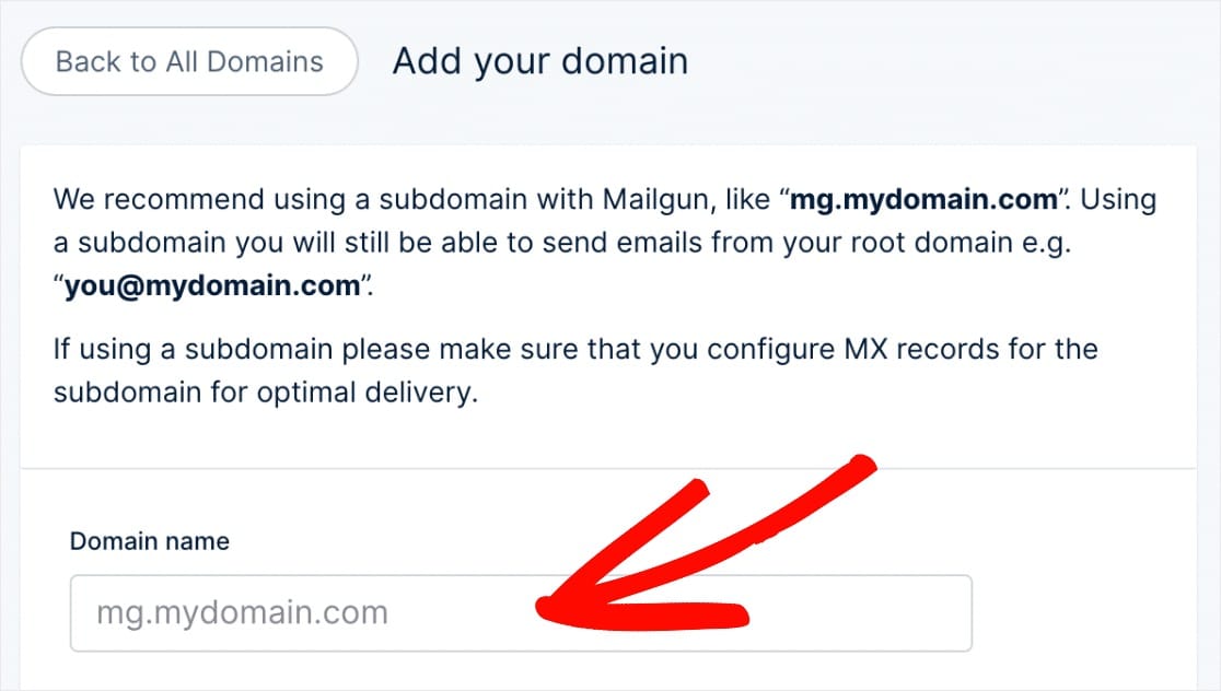 إضافة مجال لإرسال البريد مع mailgun