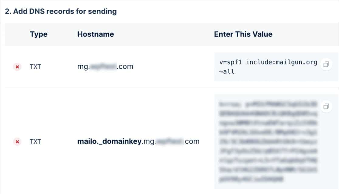 سجلات DNS لإرسال mailgun smtp
