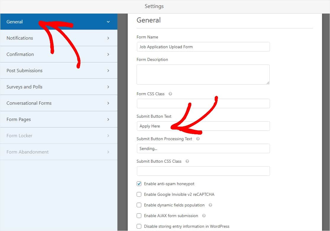 iş başvuru formu ayarları