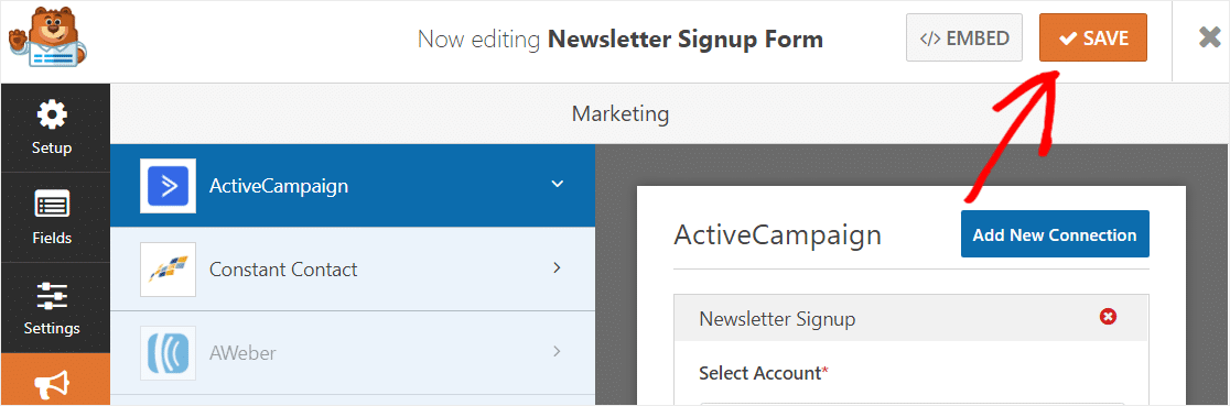 保存 activecampaign 表单设置