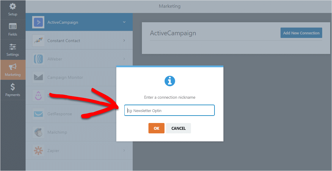 在 wordpress 中命名 activecampaign 表单连接