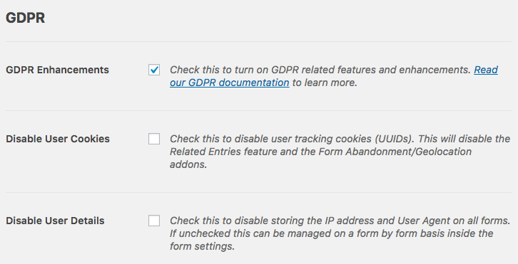 WPForms 中的 GDPR 增强选项