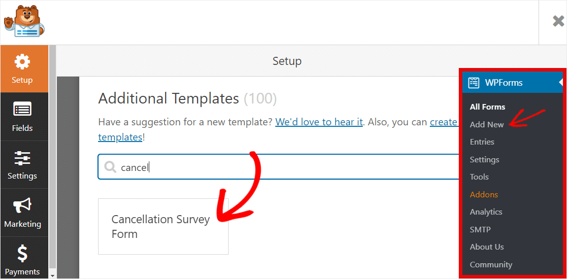 iptal formu şablonu wpforms
