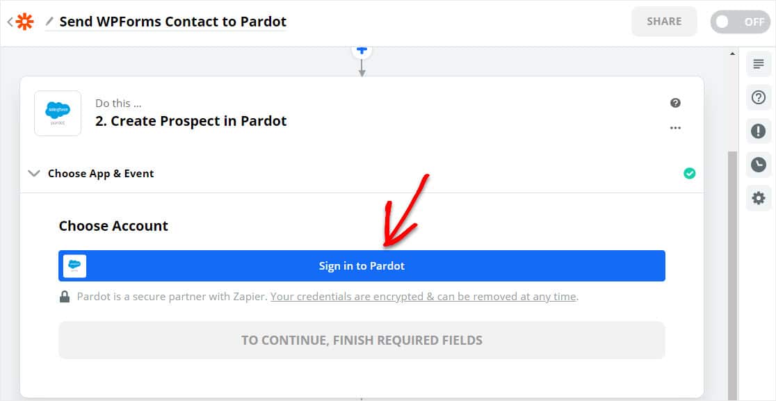zapierでpardotにサインインする