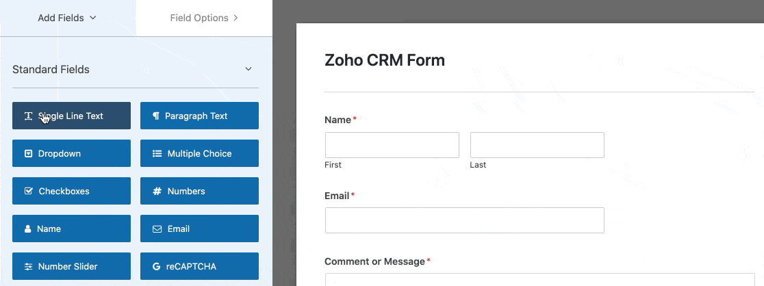 Ajouter des champs de formulaire Zoho dans WPForms