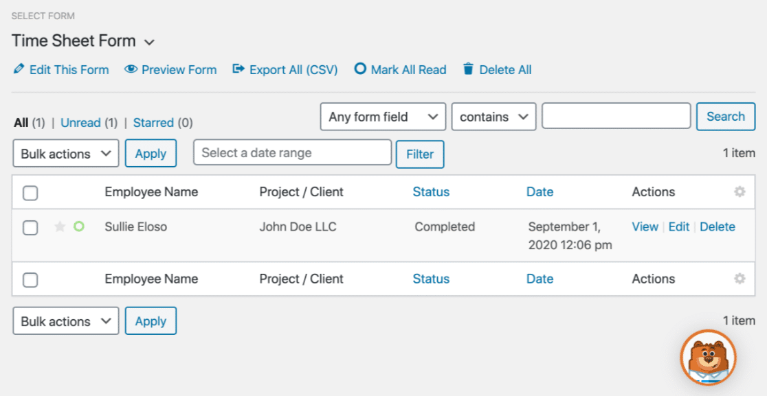 Lihat entri formulir di dasbor WordPress