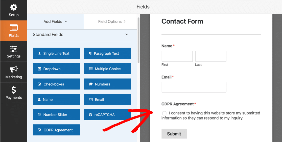 Bidang GDPR di Pembuat Formulir