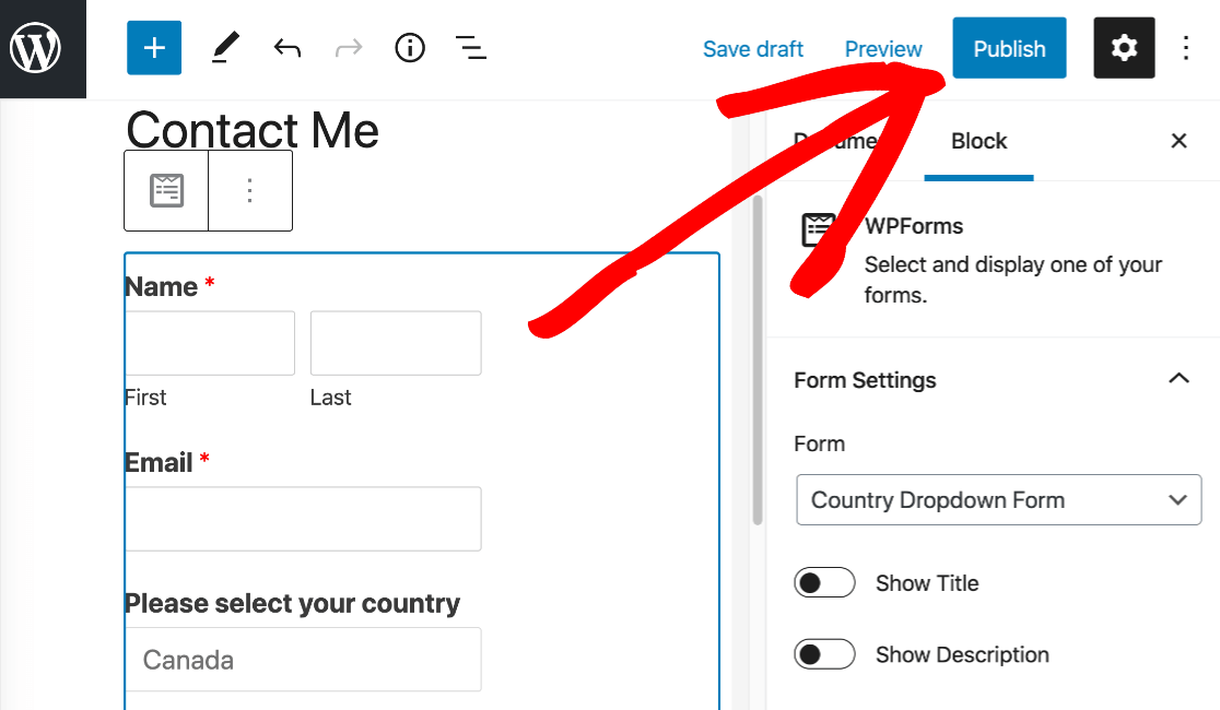 Veröffentlichen Sie Ihr Formular mit der Dropdown-Liste für das Land in WordPress