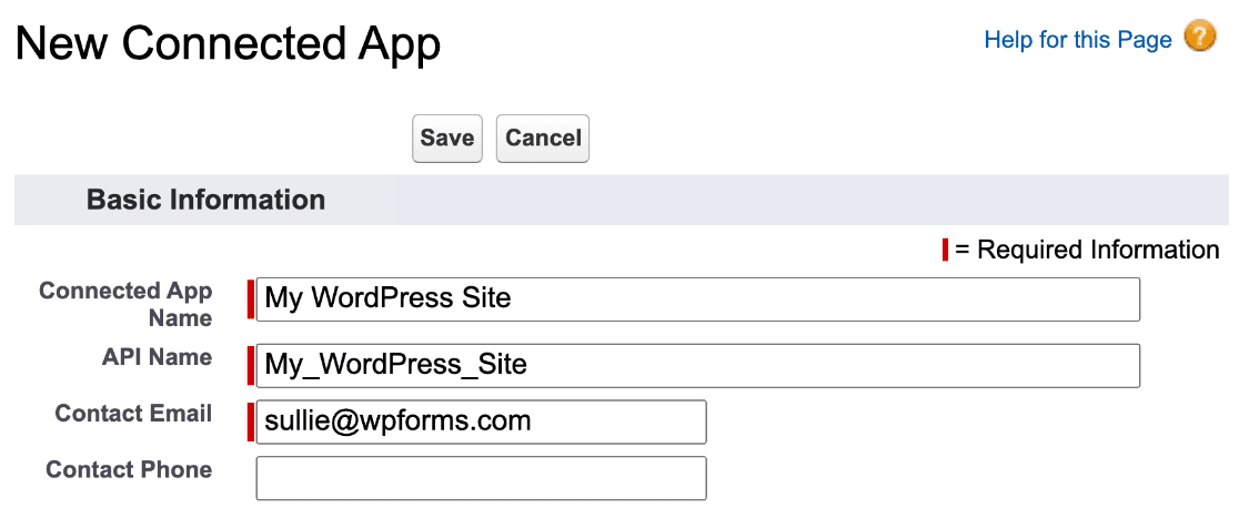 Créer une application Salesforce pour l'intégration WordPress