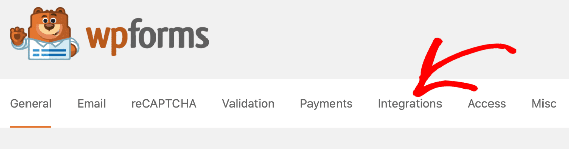Élément de menu Intégrations WPForms