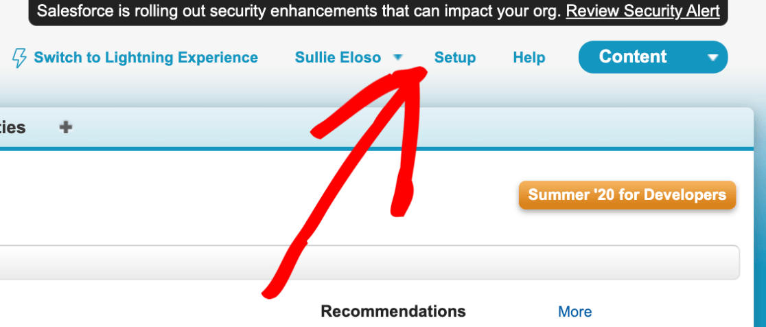 Élément de menu de configuration de Salesforce