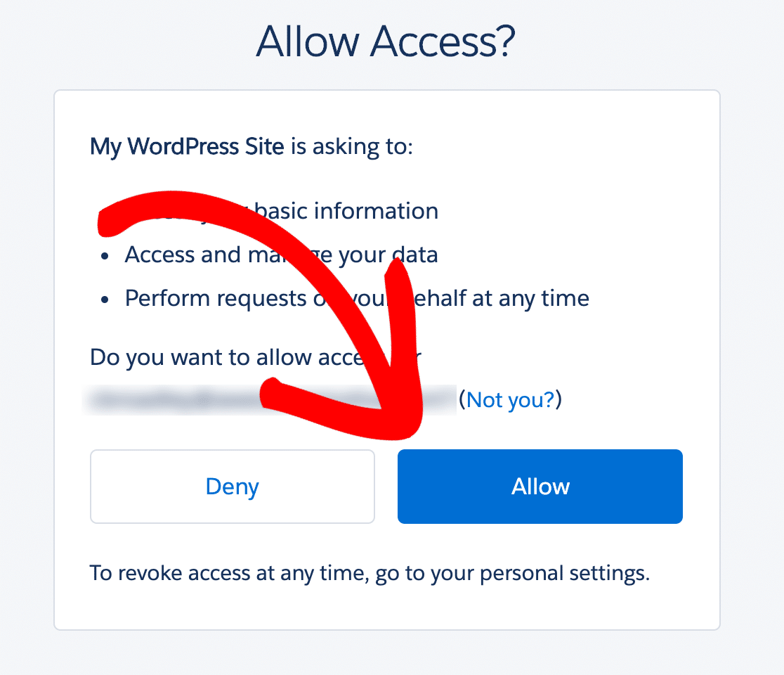 Autoriser l'accès à Salesforce à partir de l'intégration WordPress