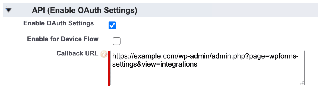 Collez l'URL de rappel Salesforce à partir de WordPress
