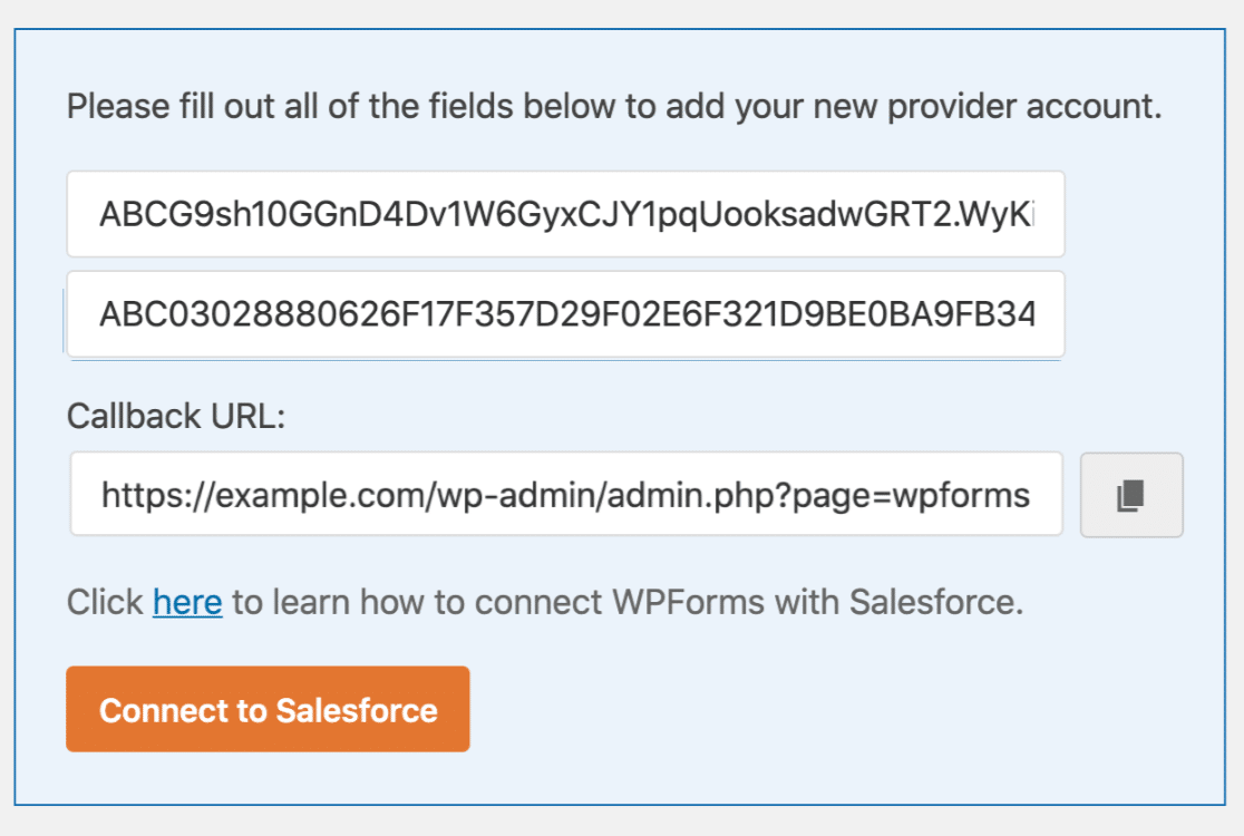 Clés API Salesforce dans WordPress