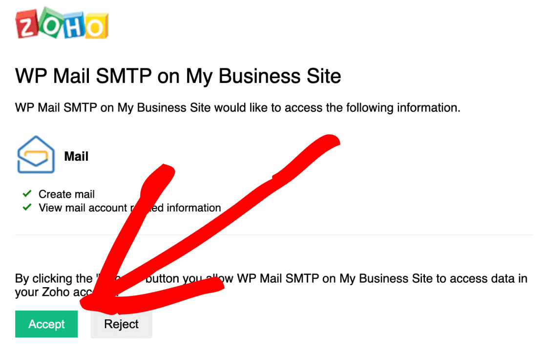 Akzeptieren Sie die SMTP-Zoho-Verbindung in WordPress