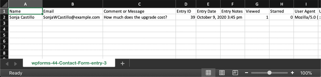 WordPress-Formulareintrag in Excel-CSV-Datei