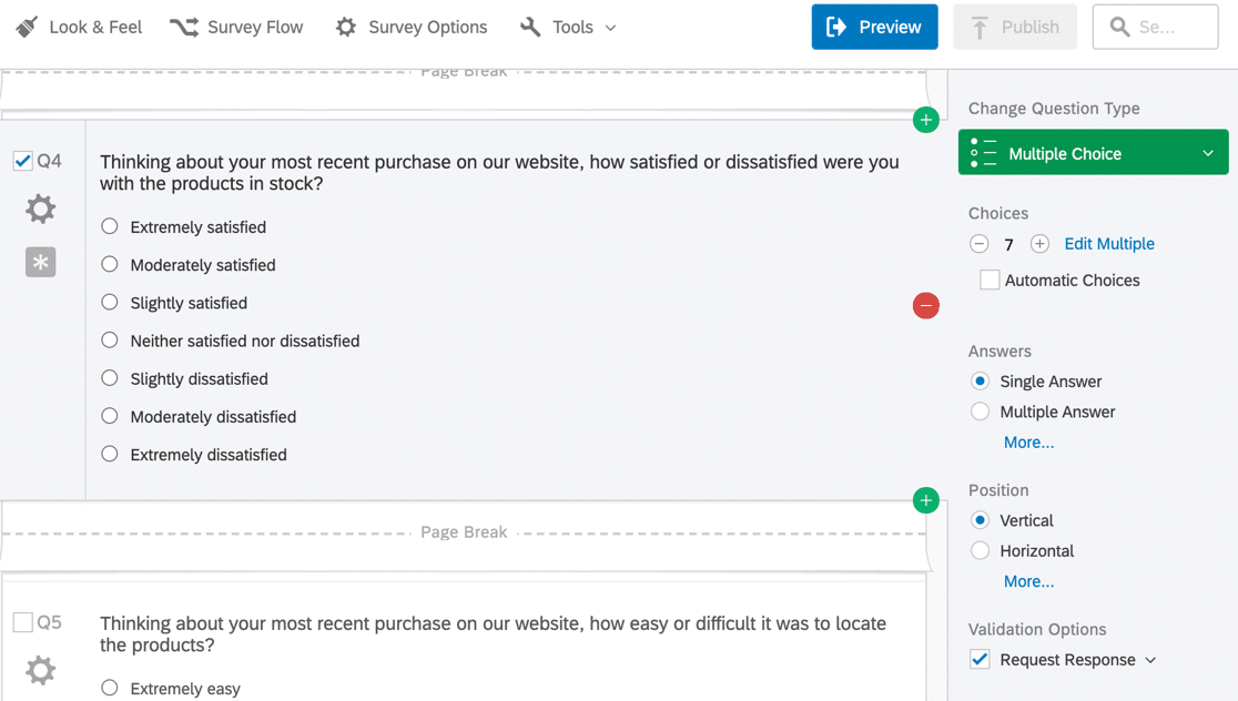 Antarmuka pembuat survei Qualtrics