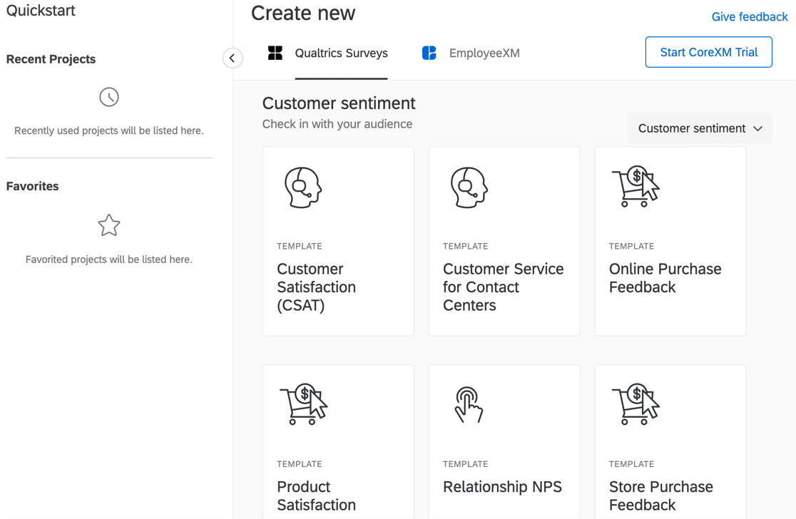 Buat survei baru di Qualtrics
