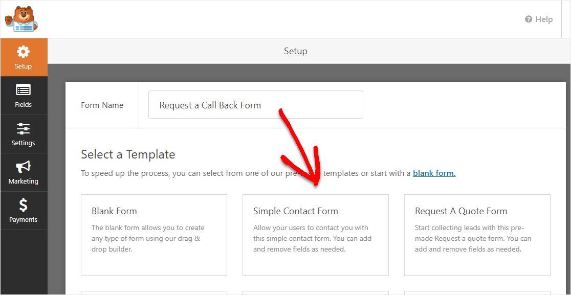 wordpress'te bir geri arama formu şablonu isteyin.