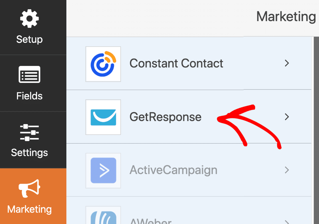 Impostazioni del modulo WordPress di GetResponse