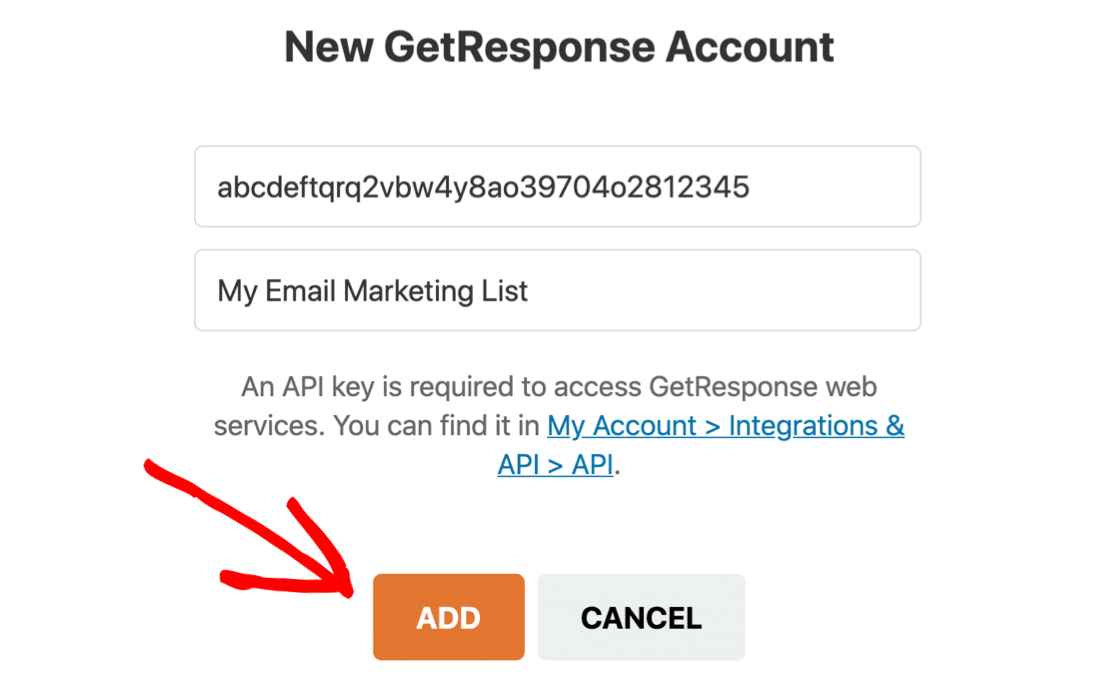 Connessione WPForms GetResponse