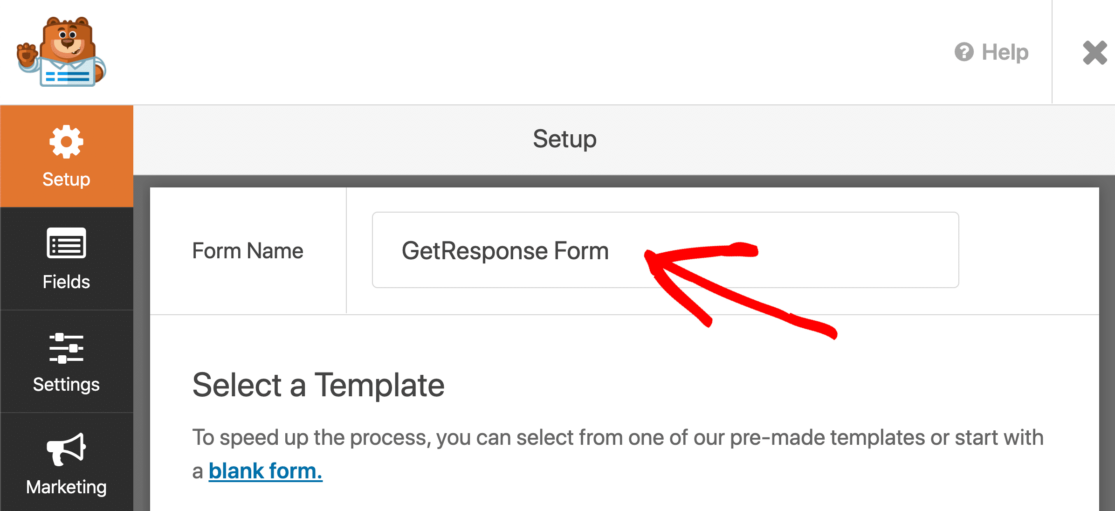 Titolo del modulo GetResponse WordPress