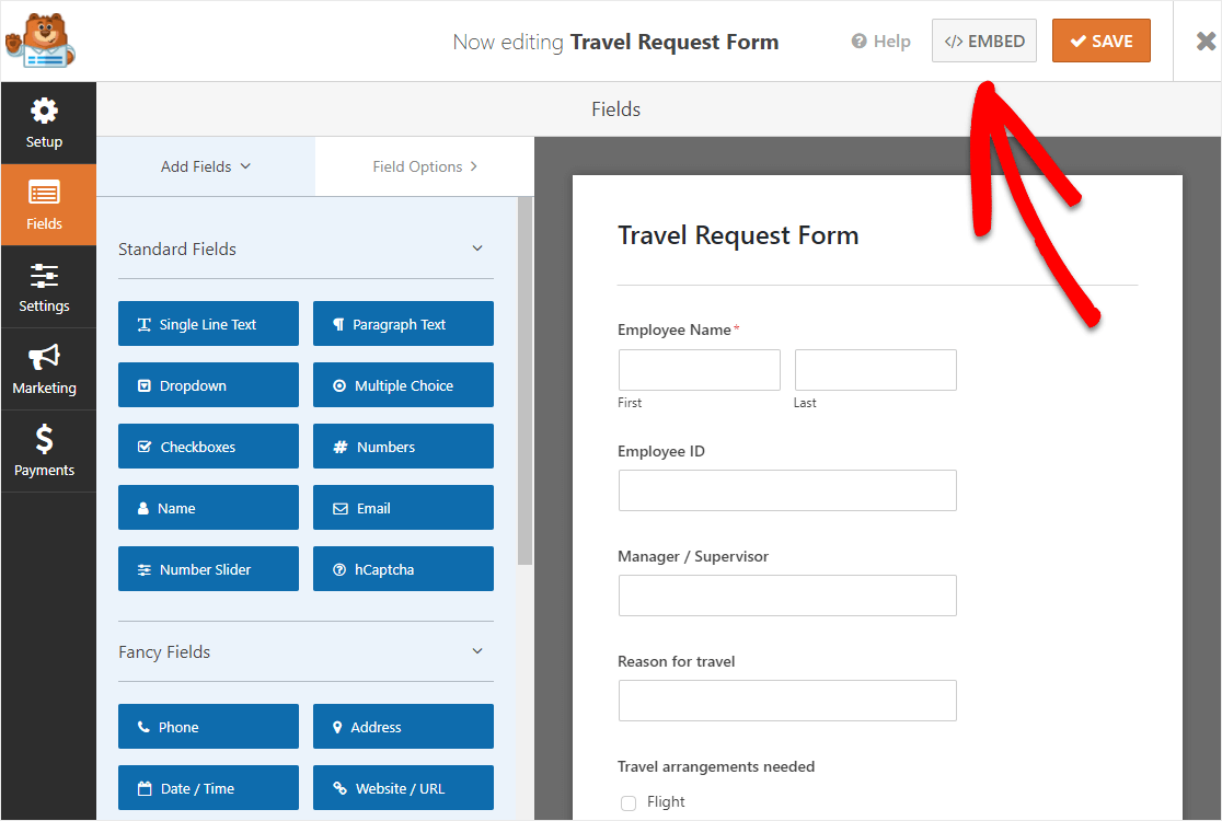 在 wordpress 中嵌入在线旅行申请表